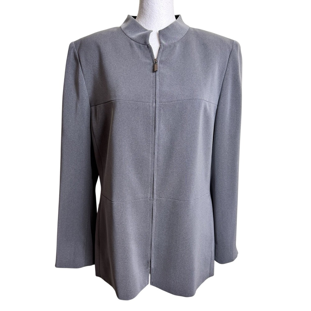 Kasper Petite Vintage 90s Grey Zip Up Minimalist Blazer Jacket‎ Workwear 12P